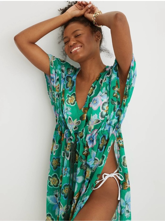 aerie Other - M/L Aerie Chiffon Cover Up Beach Coastal Floral Botanical Pool Summer Tassel